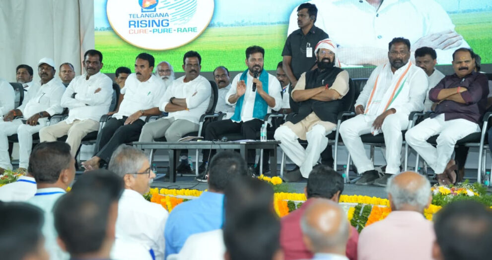 Revanth Reddy addresses media after inspection of irrigation projects and other benefits to the people of Telangana State