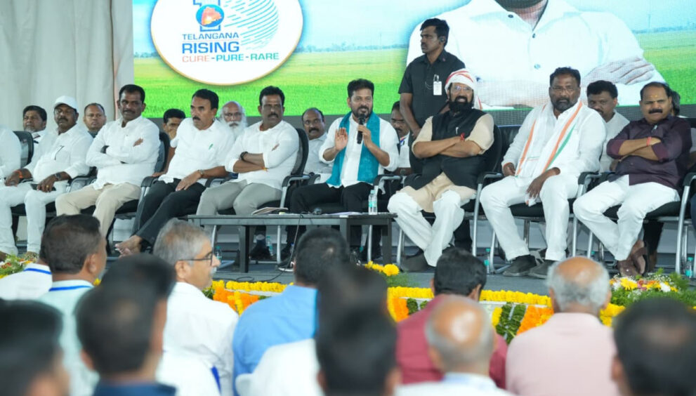 Revanth Reddy addresses media after inspection of irrigation projects and other benefits to the people of Telangana State