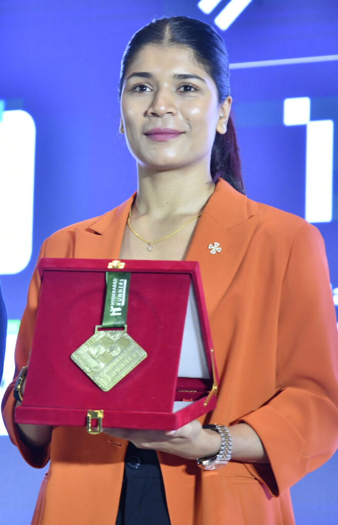 Olympian and two-time World Boxing Champion Nikhat Zareen unveiled the official race medal and T-shirt of the 15th NMDC Hyderabad Marathon-2026 during a launch event held at Park Hyatt, Banjara Hills, Hyderabad, on Wednesday.
