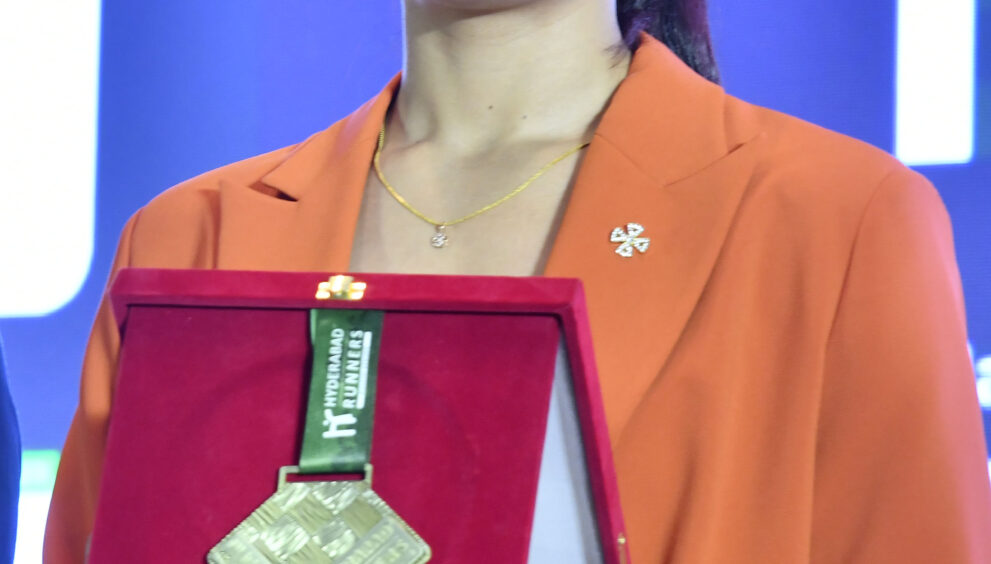 Olympian and two-time World Boxing Champion Nikhat Zareen unveiled the official race medal and T-shirt of the 15th NMDC Hyderabad Marathon-2026 during a launch event held at Park Hyatt, Banjara Hills, Hyderabad, on Wednesday.