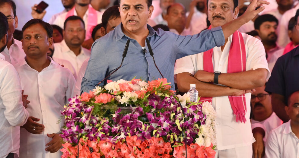 Bharat Rashtra Samithi (BRS) Working President K.T. Rama Rao (KTR) on Saturday addressed the 'Yuva Sangrama Sadassu' at Saroornagar Stadium in Hyderabad. During his speech, KTR accused the ruling Congress government of failing to implement the promises made in its pre-election 'Youth Declaration' and alleged that unemployed youth had been betrayed. He called upon the youth to politically reject the Congress leadership, including Rahul Gandhi, Priyanka Gandhi and Chief Minister A. Revanth Reddy, over what he described as unfulfilled commitments related to jobs and employment.
