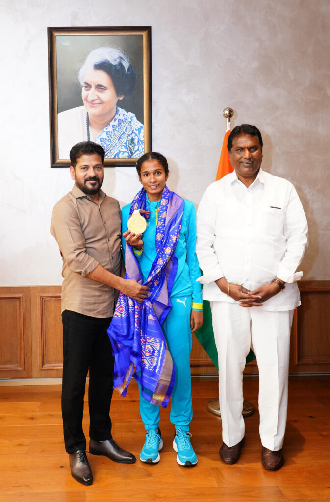 Telangana Chief Minister A. Revanth Reddy on Saturday congratulated Pravallika Narimalla, a student of a Gurukul Degree College under the Telangana Social Welfare Residential Educational Institutions Society (TGSWREIS), for winning the gold medal in the women's 4×400 metres relay at the first Asian Under-23 Athletics Championships 2026 held in Ordos, China.The Chief Minister lauded Pravallika's outstanding achievement, describing it as a matter of pride for both Telangana and the nation. Minister Adluri Lakshman Kumar, along with senior officials, met the Chief Minister at the MCRHRD Bodhi Pavilion and briefed him on the athlete's success.Revanth Reddy wished Pravallika continued success in her future competitions and said her accomplishment would inspire young sportspersons across the State.