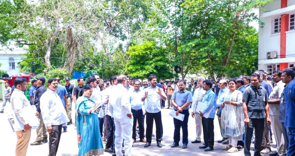 Telangana Chief Minister A. Revanth Reddy on Thursday inspected the ongoing repair and restoration works at the historic Telangana Legislative Assembly building in Hyderabad. The Chief Minister toured the Assembly premises and reviewed the progress of the restoration works with officials. He was briefed on the status of the renovation and conservation activities and issued several directions to ensure that the restoration is carried out while preserving the heritage and historical significance of the iconic building. Legislative Assembly Speaker Gaddam Prasad Kumar, Minister Adluri Lakshman, Government Whips Adi Srinivas, Addanki Dayakar and Balmoor Venkata, MLAs Kavvampalli Satyanarayana and Jaiveer Reddy, along with senior government officials, were present during the inspection.